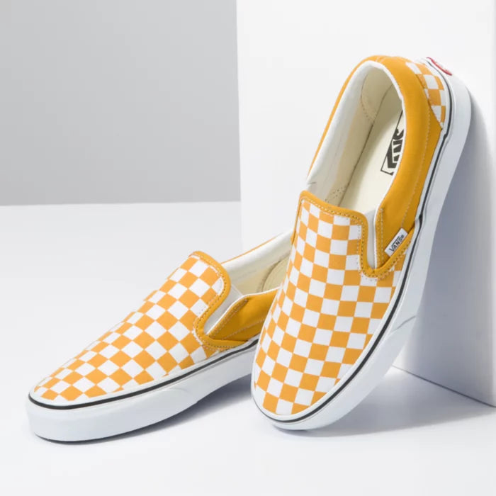 Checkerboard vans slip on yellow discount